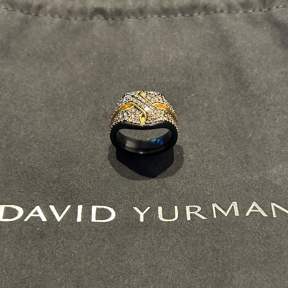 David Yurman Men’s Signet Ring w/ cognac DIAMOND in titanium & 18K yellow gold